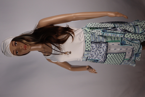 Loft Petite 2P Wrap Skirt Floral‎ Patchwork Mint & Navy Cotton Blend - Picture 1 of 9